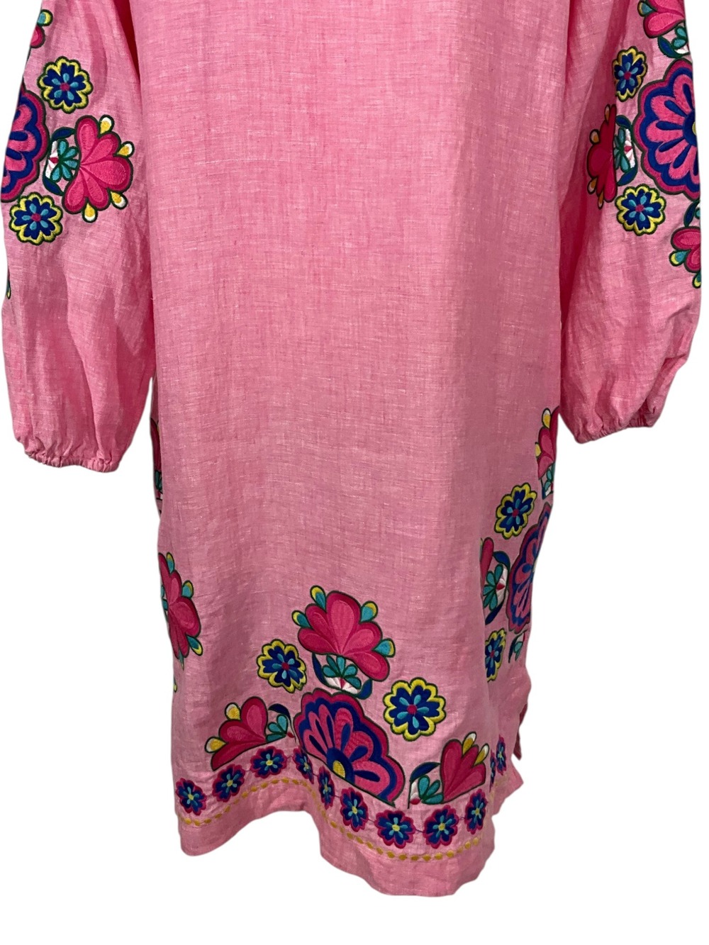 Boden Cleo Linen Dress 12L Pink Floral Embroidered Resortwear MISSING BELT - Picture 13 of 16